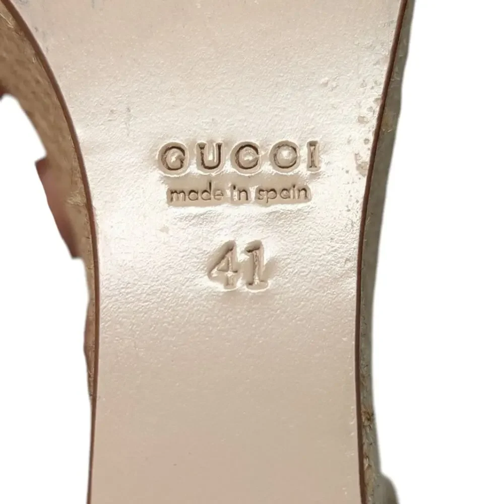 Gucci Horsebit Wedge Espadrille Platform Sandal Neutral Suede Raffia 41 | 10.5